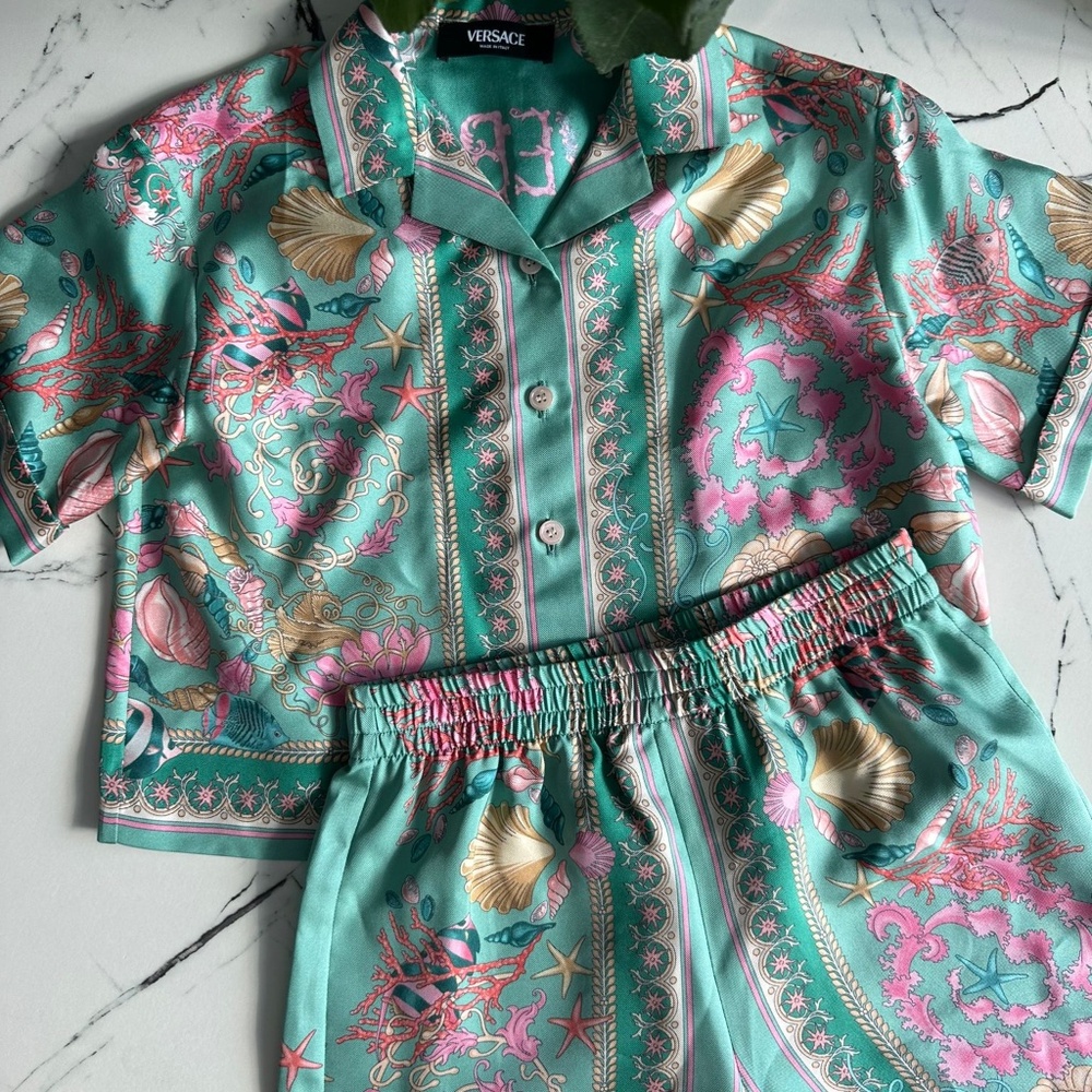 Versace Kids Underwater Barocco Set – Silk Shirt & Shorts – 100% Silk – New Coll